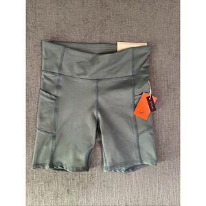Freely High Rise Bike Shorts Women Large Gray Tummy Control Pockets Stretch NWT